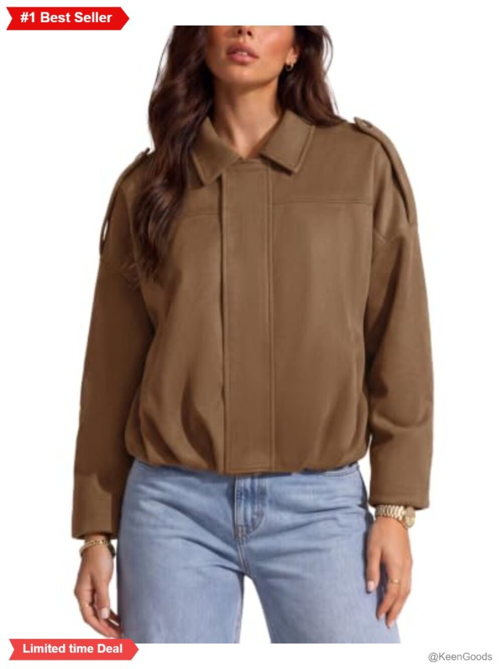 Faux Suede Bomber Jacket Women's Long Sleeve Zip Up Cropped Casual Fall